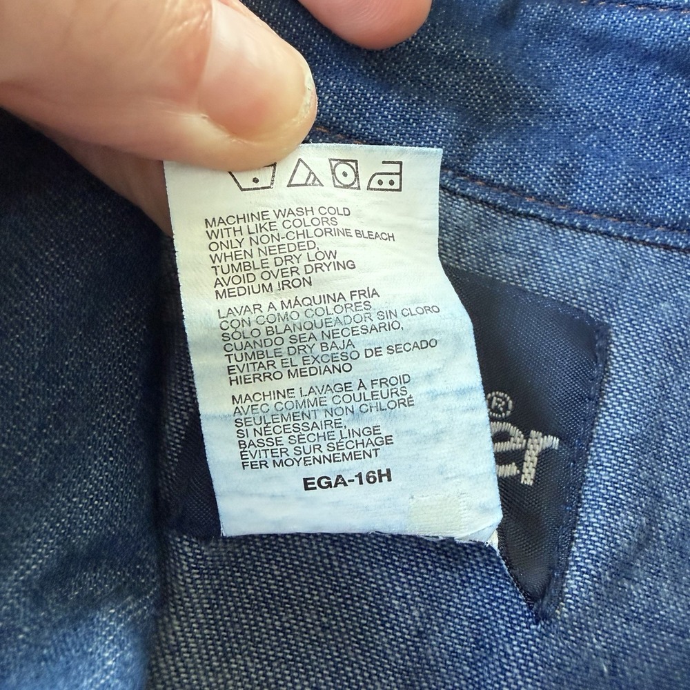 Wrangler Mens 3X Western Denim Shirt Blue Pearl Snap Raw Hem Long Sleeve Big - Picture 8 of 8